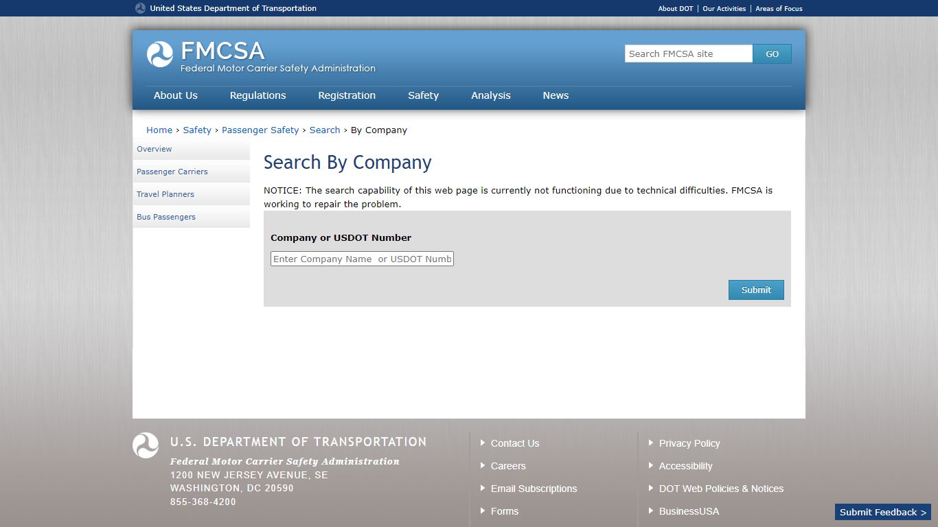 Search By Company - Federal Motor Carrier Safety Administration